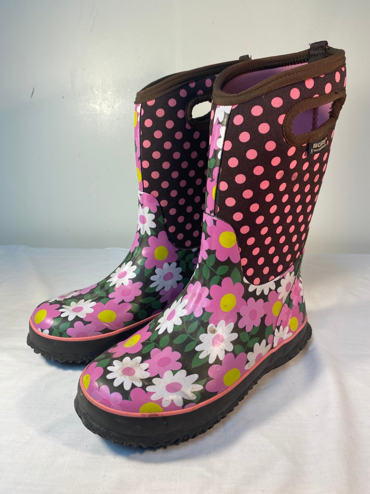 BOGS Classic Flower Dots Boots Youth Big Kids Insulated Waterproof Winter - US 6