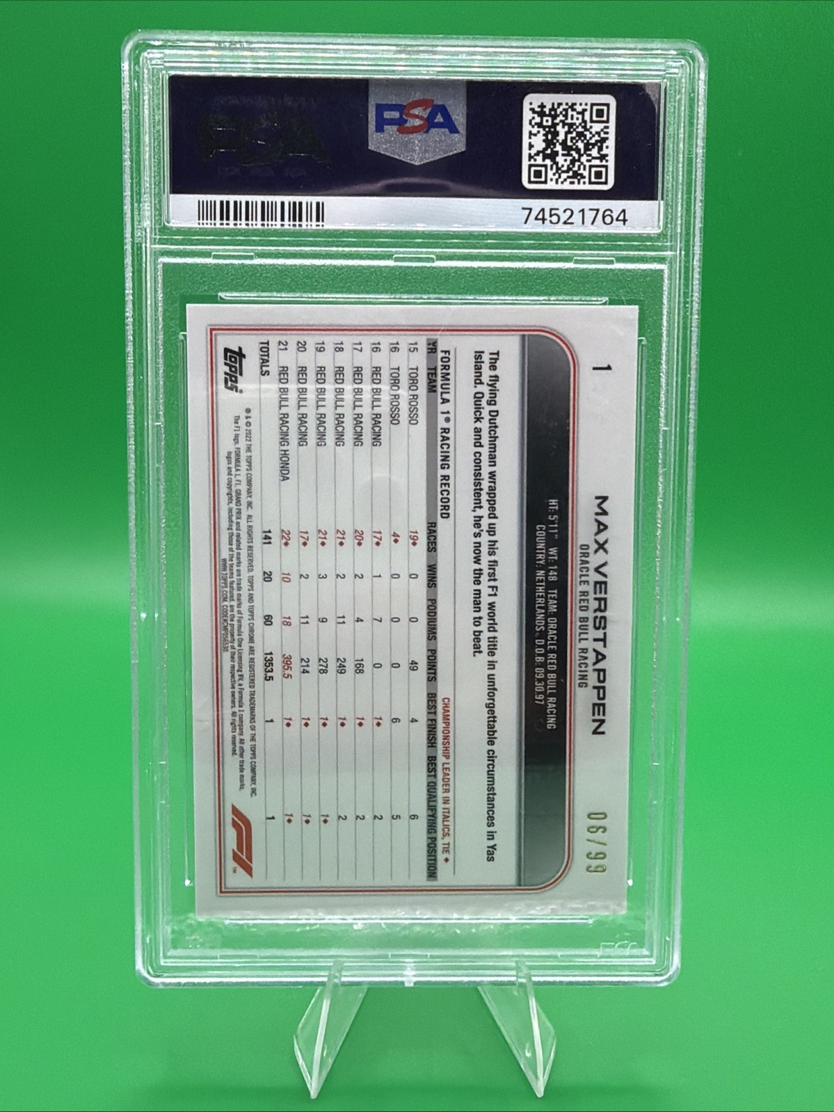 2022 Topps Chrome Formula 1 F1 Cars Max Verstappen Aqua /99 view 2