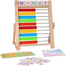 KIDWILL Preschool Math Learning Toy,10-Row Wooden Frame Abacus with...