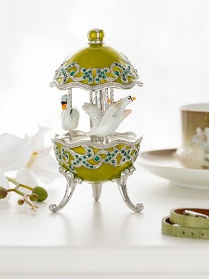 Keren Kopal Blue Wind up Music  swan Carousel Decorated with Austrian Crystals