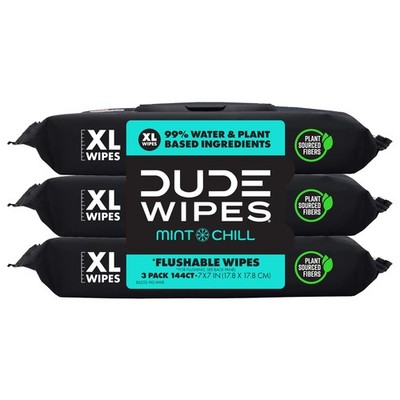 DUDE Wipes Mint Chill Flushable Wet Wipes 144 Count 3x48 Adult Tea Tree Aloe