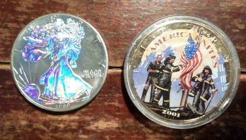 1989 Laser Cut Silver Eagle & 2001 Silver Eagle Memorial ~ Total 2 oz  .999 Fine