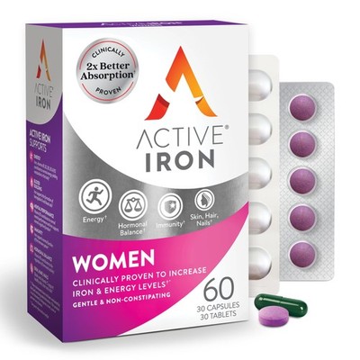 Active Iron Supplement 25mg + Multivitamin for Women, Clinically Proven to In...