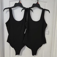Women Lot Of 2 Black Snap Shapewear Body Suit Med 8/10 Smoothing Base Layer NWT