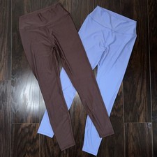 2pc Womens Leggings Blue Brown Casual Athleisure Fashion Silky Feeling