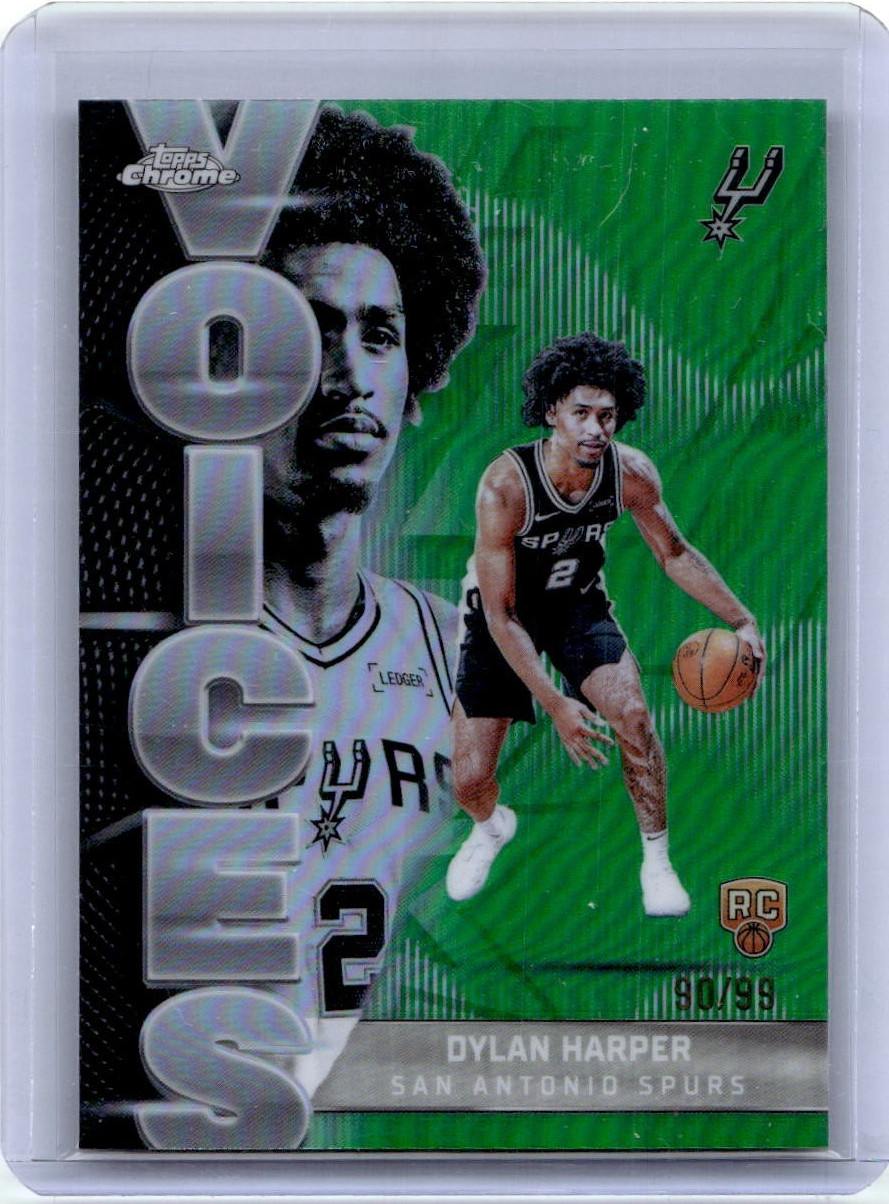 DYLAN HARPER 2025-26 TOPPS CHROME VOICES ROOKIE GREEN REFRACTOR RC /99 SPURS SP