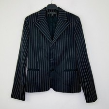 Ralph Lauren 10 Blazer Black White Pinstripe Wool Shoulder Pad Black Label BA30