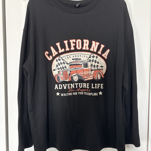 Shein Women's Long Sleeve Tee Size Small Black Graphic Print Crew Neck - Picture 1 of 10