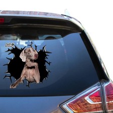 Weimaraner Dog Car Window Decal Funny Weimaraner Cracked Glass 3D Sticker