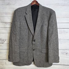 Lands End Sport Coat Mens 44R Gray Herringbone Lambswool Tweed Blazer Jacket