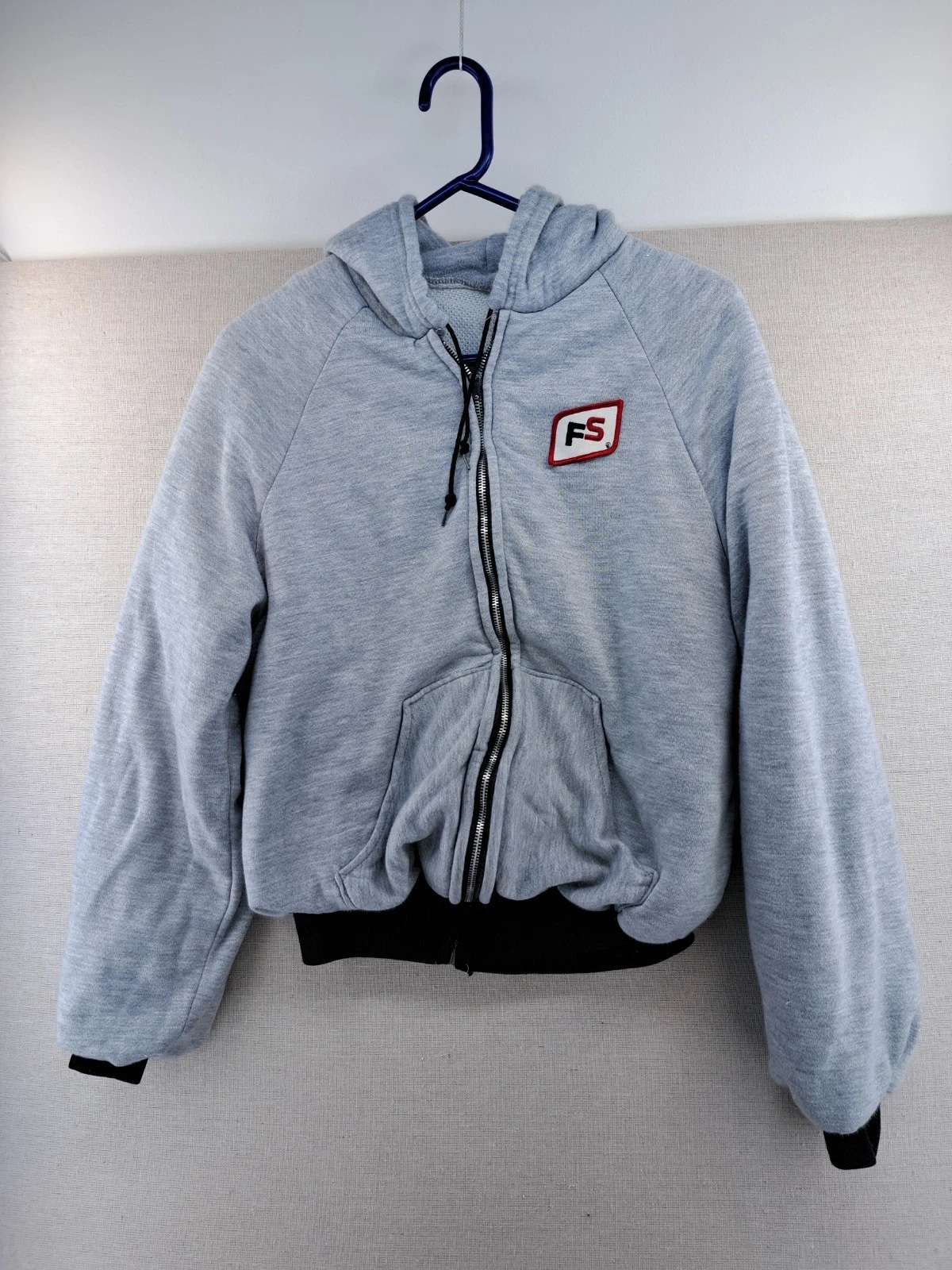 Vtg Zip Hoodie Mens Large Waffle Knit Gray Thermal Lined USA Sweatshirt FS