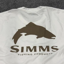 Simms Fishing Stretch Crew Short Sleeve Men XXL 2XL White Big Logo Spell Out