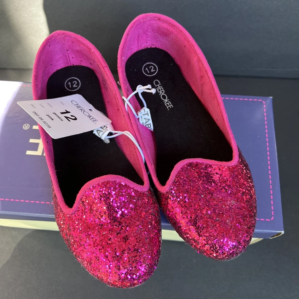 Cherokee Niñas Talla 12 Caliente Rosa Brillo Zapatos Fiesta Vestido Sin Cordones Ballet Pisos NUEVO Foto 3 de 4