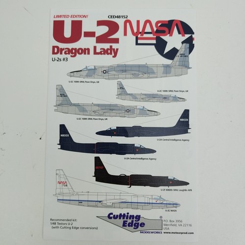 FOGLIO DECALCOMANIA Cutting Edge CED48152 1/48 U-2 Dragon Lady U-2s #3 - Foto 3 di 5