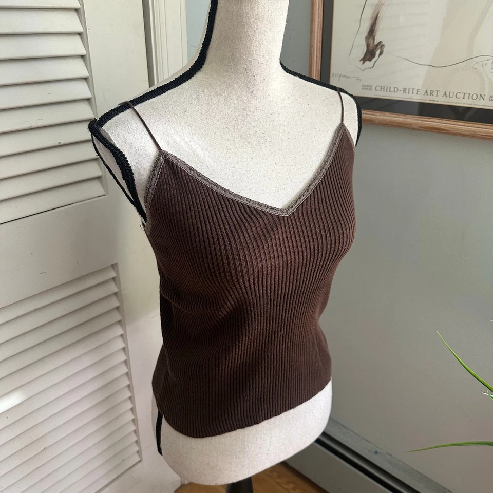 Camiseta sin mangas JIGSAW para mujer 1 marrón acanalada tejida cami retro Y2K coqueta grunge babydoll Foto 3 de 4