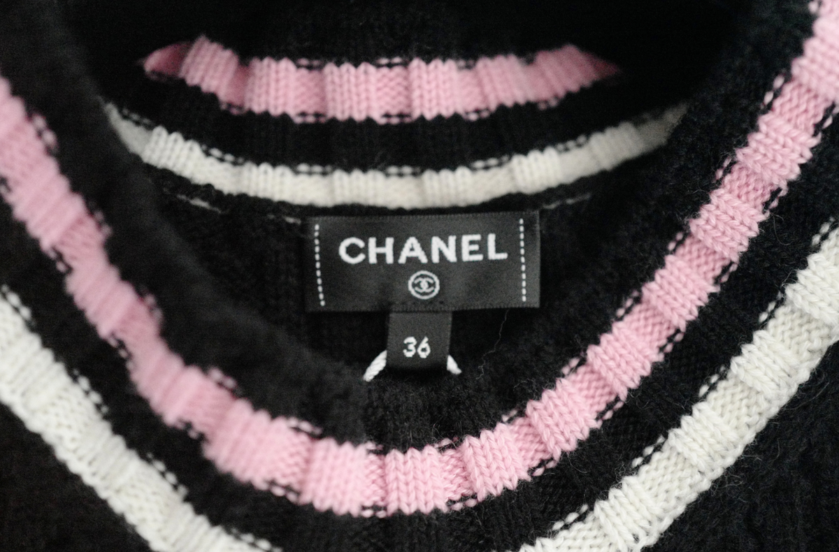Chanel 23P RTW Tennis Knit Dress in Black, Pink and Ecru Strip
