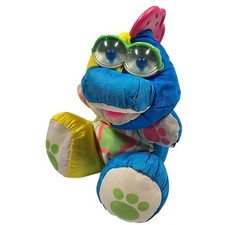 Vintage 1991 Fisher Price Puffalump Plush Dinosaur Baby Blue Yellow Rattle Eyes