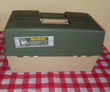 Vtg PLANO 8606 TACKLE BOX Large 6 Tray Clamshell USA Green Tan Lots Of Capacity