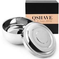QSHAVE Stainless Steel Shaving Bowl with Lid 4 1 Count Pack of 1 , Silver