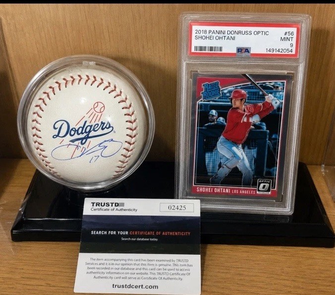 Shohei Ohtani Autographed Baseball - SIGNED w Coa LA DODGERS + Rookie card psa 9