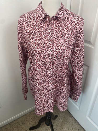 Lands End 16 Tall Floral Pink White Black Preppy No Iron 100% Cotton