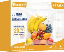 Heavy Duty Storage Bags with Zipper Top, Extra Large 3 Gallon 16" X 18" Plastic