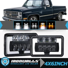 Pair 4x6" inch LED Headlights Hi/Lo Beam Turn Lamp For Chevy C10 K10 Blazer Ford