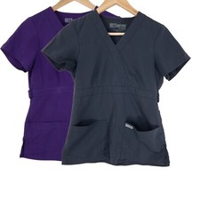 Greys Anatomy By Barco Scrub Top Pair Women Purple V Neck Short Sleeve XS