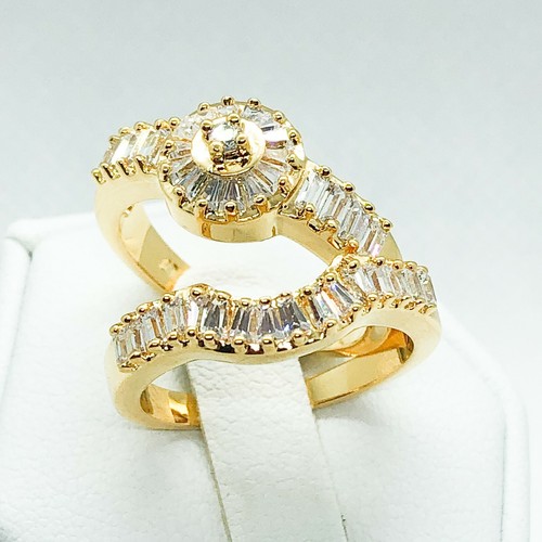 Juego de 2 piezas de anillo de novia enchapado en oro amarillo blanco R5584 joyería - Imagen 8 de 8