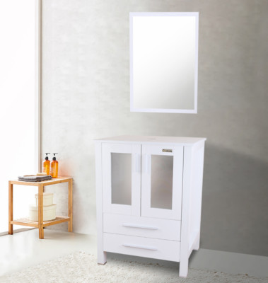24'' Bathroom Vanity Cabinet MDF Wood Single White Modern 2 drawer No Mirror