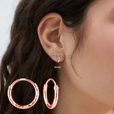 Tiny 6MM Rose Gold Plated Circle 925 Sterling Silver Girls Huggie Hoop  Earrings UK