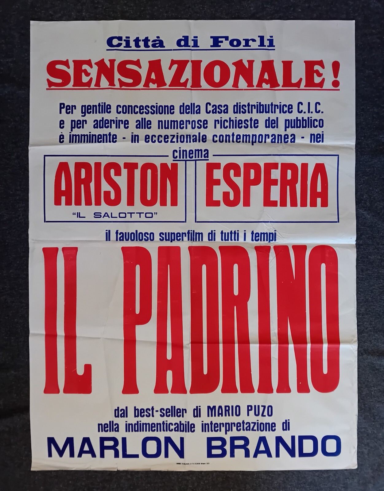 Manifesto film "Il Padrino" 137 x 100 cm Forli 1972 raro