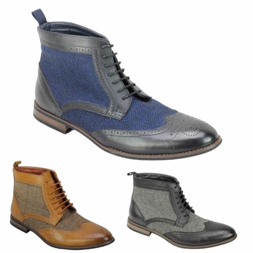 Botas Oxford Brogue Clásicas de Cuero Sintético Tweed para Hombre Formales Vintage con Cordones Zapatos - Imagen 1 de 16
