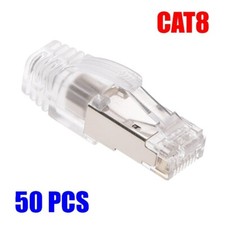 50x PC CAT8 RJ45 Network Ethernet Shielded Plug Cable Connector End w/Clear Boot