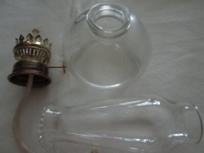 Miniature Clear Glass Oil Lamp Fluted Chimney Gold Color Trim New Contiion