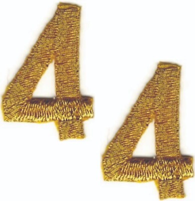 Metallic Gold Block Number 4 Patch Embroidered Cut out Iron on (1'' in) Lot of 2