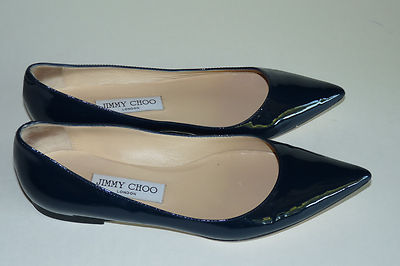 Auth Jimmy Choo Alina Navy blue 6.5 36.5 patent pointed toe ballet