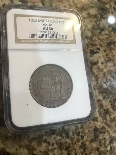 Rare 1823 Vaud SWITZERLAND 10 Batzen NGC AU 58- mintage 6198