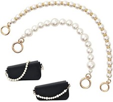 Pearl Handle Purse Chain, 2Pcs Large Imitation Pearl Handbag Chains Gold white