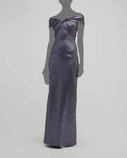 $740 Rickie Freeman for Teri Jon Women's Purple Twist-Front Gown Dress Size 16