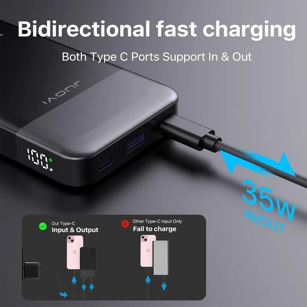 Power Bank 10000mAh 35W PD Fast Charging External Battery Backup For Cell Phone
