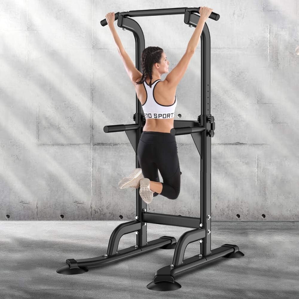 SogesPower Power Tower Dip Station Pull Up Bar for Home Gym Adjustable Height Up