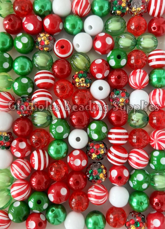 100 piezas cuentas de acrílico mezcladas de Navidad de 12 mm, cuentas de chicle, cuentas sueltas Foto 2 de 2