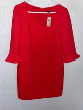 Ann Taylor Women's Red Orange Dress 3/4 Flutter Sleeves Lined Size 4 NWT