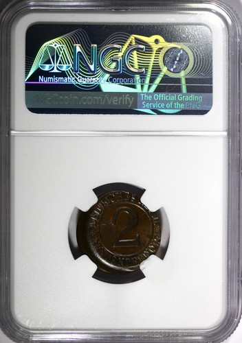 Germany-Weimar Bronze 1924 D 2 Rentenpfennig NGC MINT ERROR MS63 BN KM#31 (236) - Picture 3 of 4
