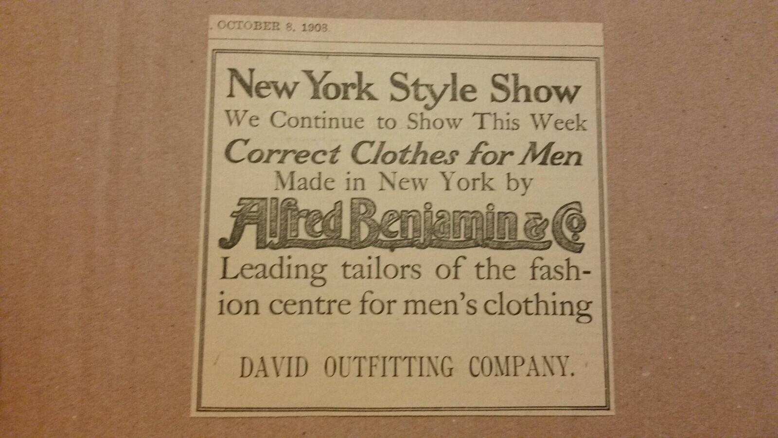 1908 Alfred Benjamin & Co Clothing Ad New York Style Show | eBay