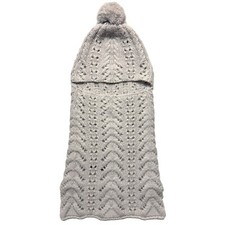 LUXTON Womens Cashmere Wool Blend Knit Balaclava Hood Hat Light Grey MSRP 198 