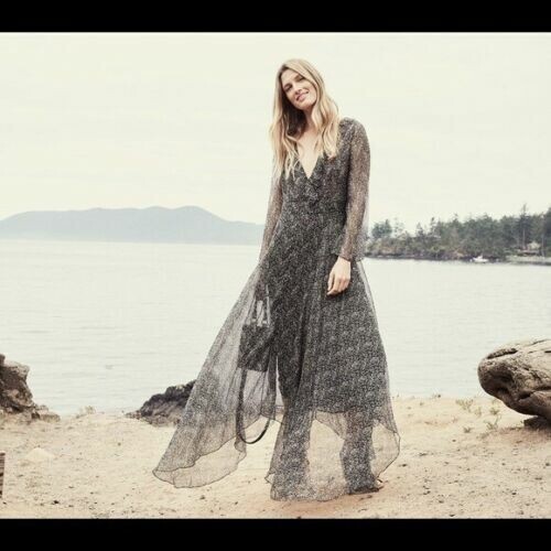 Doen Women's Fiona Rare Dream Floral Printed Ruffle Silk Long Maxi Gown  Dress S