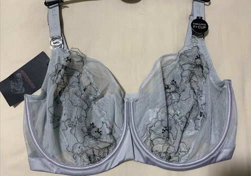 M&S AUTOGRAPH LUXURY SWISS FLORAL EMBROIDERY NON PADDED BALCONY BRA SILVER 32H - Picture 8 of 10
