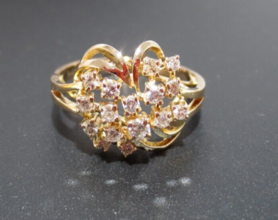 Ring.☆.。.:*・° 14K YG DIAMOND CLUSTER RING 0.25 tcw SZ 7.25 13.51 MM WIDE 3.39
